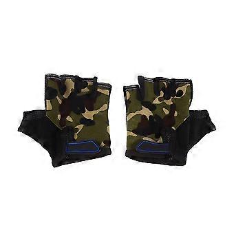 1 par de guantes deportivos de escalada de montaña para niños con medio dedo guantes de ciclismo para niños (camuflaje)