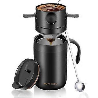 Conjunto de cafeteira portátil para camping com caneca de aço inoxidável + filtro de café, compatível com viagens e camping.