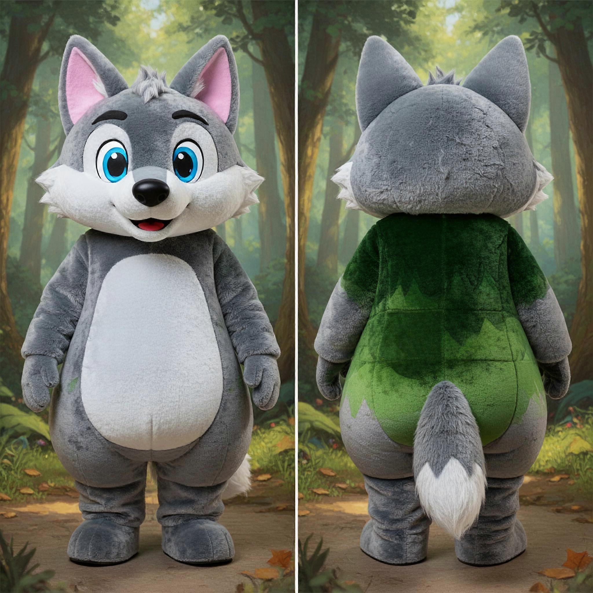 MASTICOT Forest Green Friendly Wolf Mascot