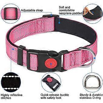 Dog Collar, Classic Adjustable Reflective Nylon Collar with Soft Breathable Mesh Padded for Small Dogs,M, Hot Pink