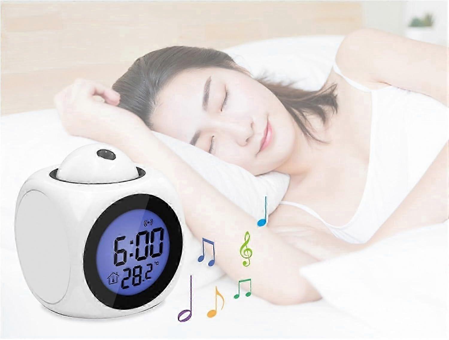LED Light Projection Digital Alarm Clock with Multi-Function Timer, Voice Operation, and Small Size for Classroom, Home, Study