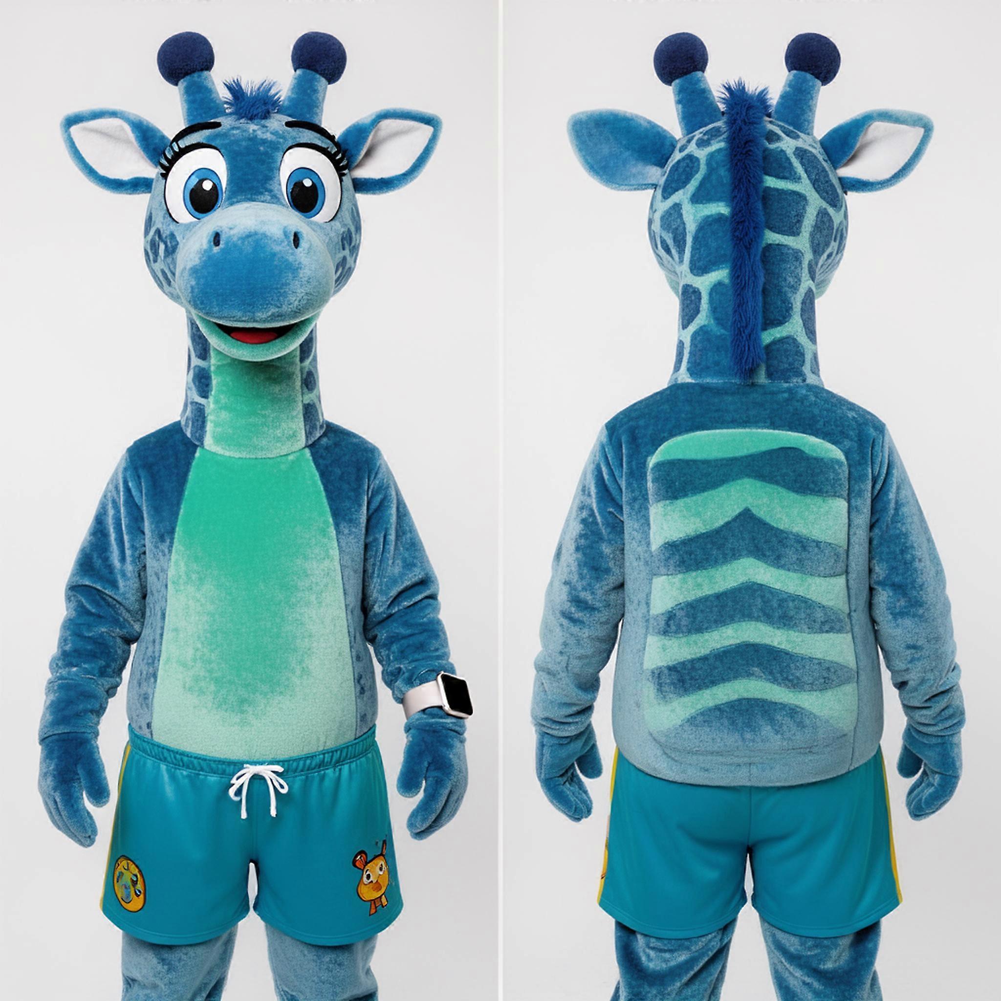 MASTICOT Teal Velvety Giraffe Mascot