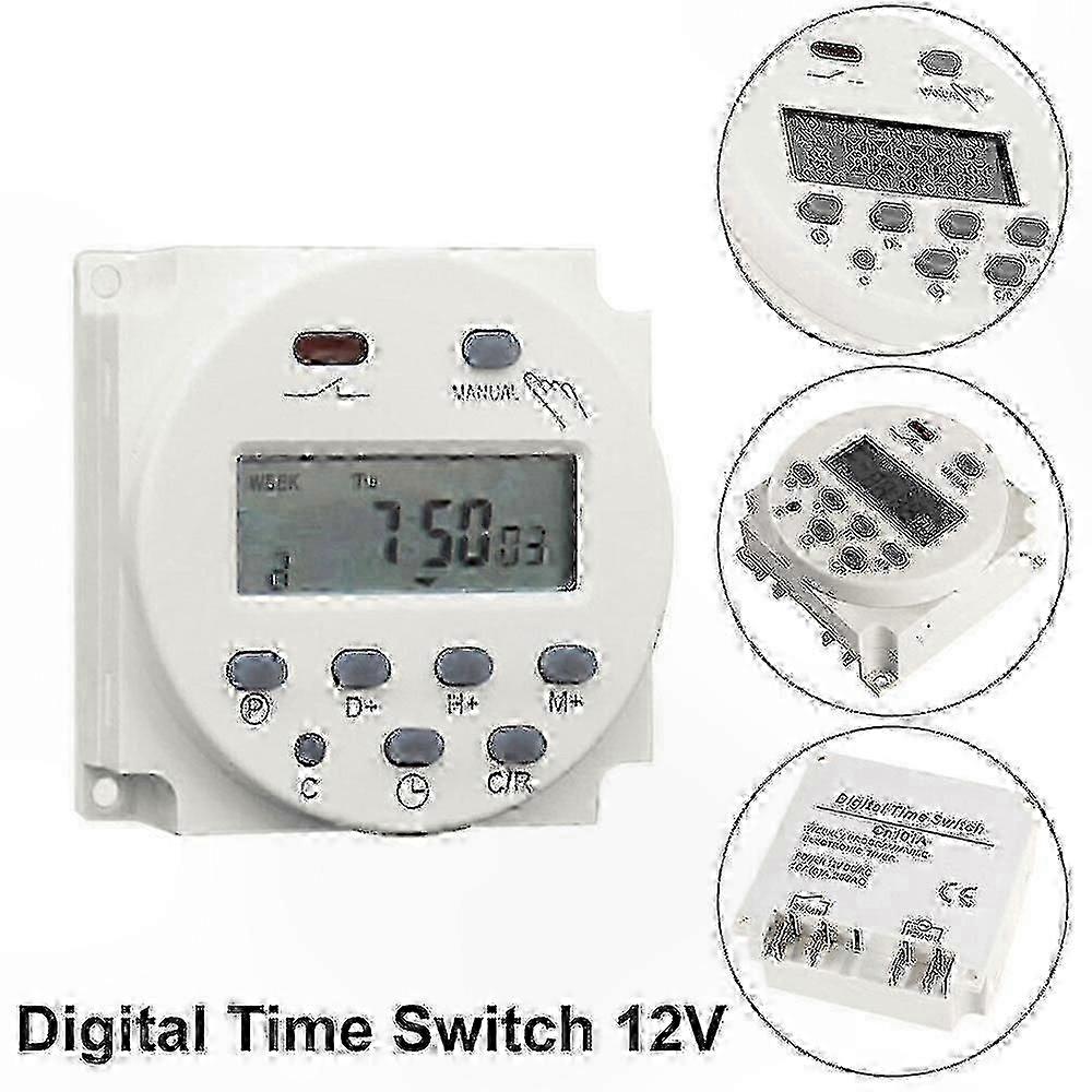 Programmable Digital Timer Switch with LCD Display, 12V DC 16A Power Relay compatible with Automation Control