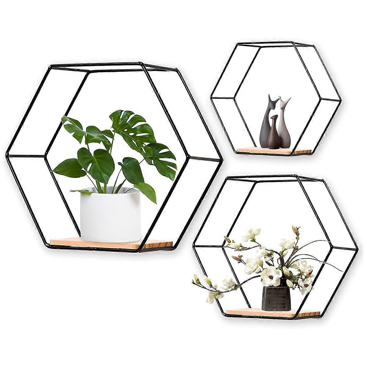 Hexagonal Floating Shelves Space-Saving Modern Metal