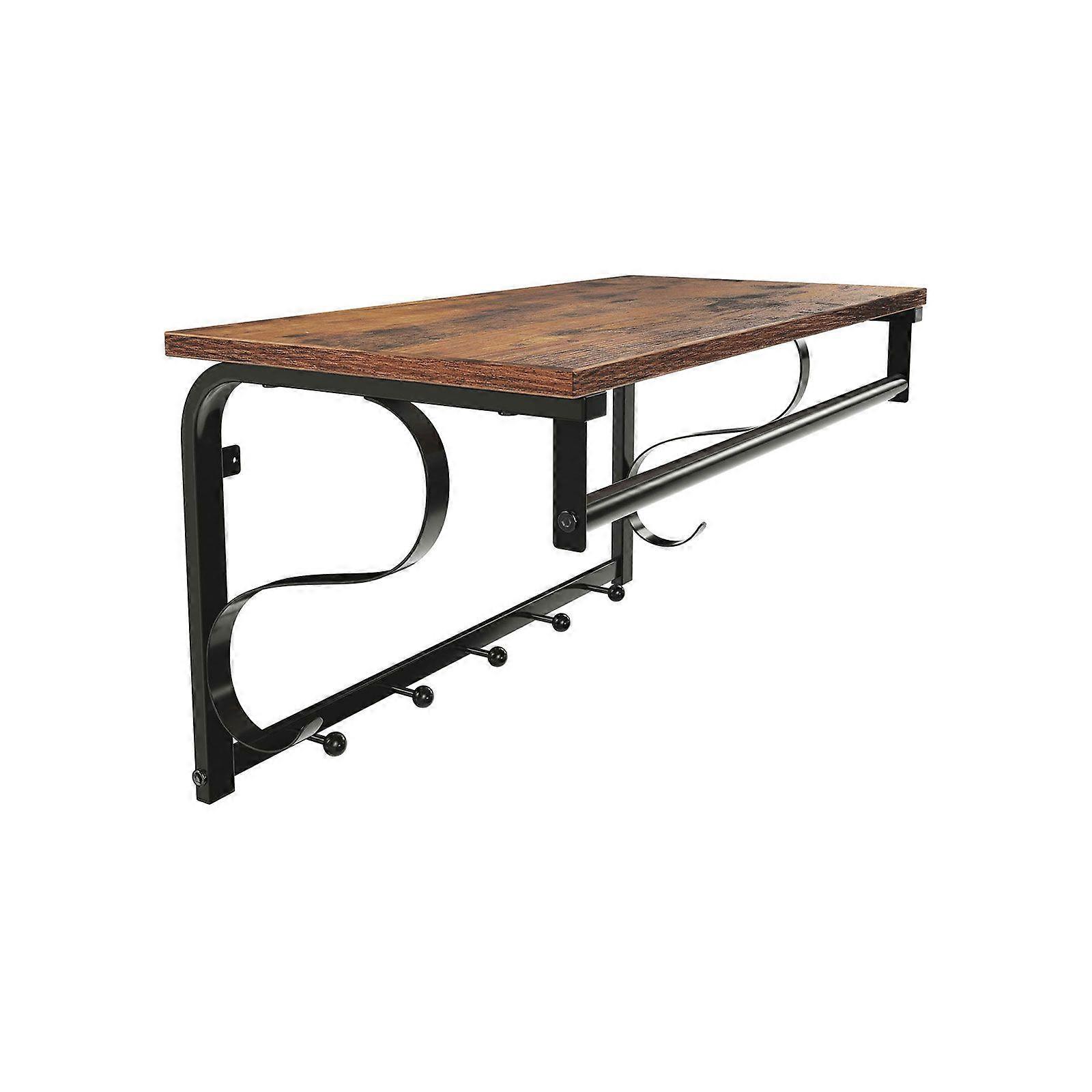 Coat Rack Wall Mount with Shelf, Hanging Rail, 5 Hooks 23