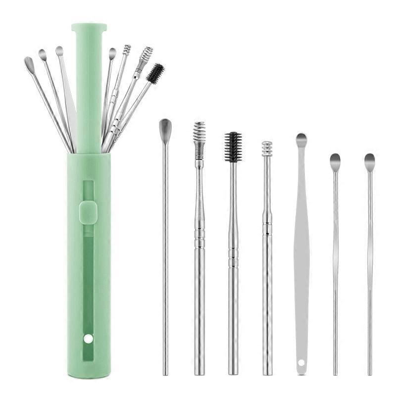 1 Pack Push-pull Ear Scoop, Specification: 6 PCS/Set Black 7 PCS/Set Green