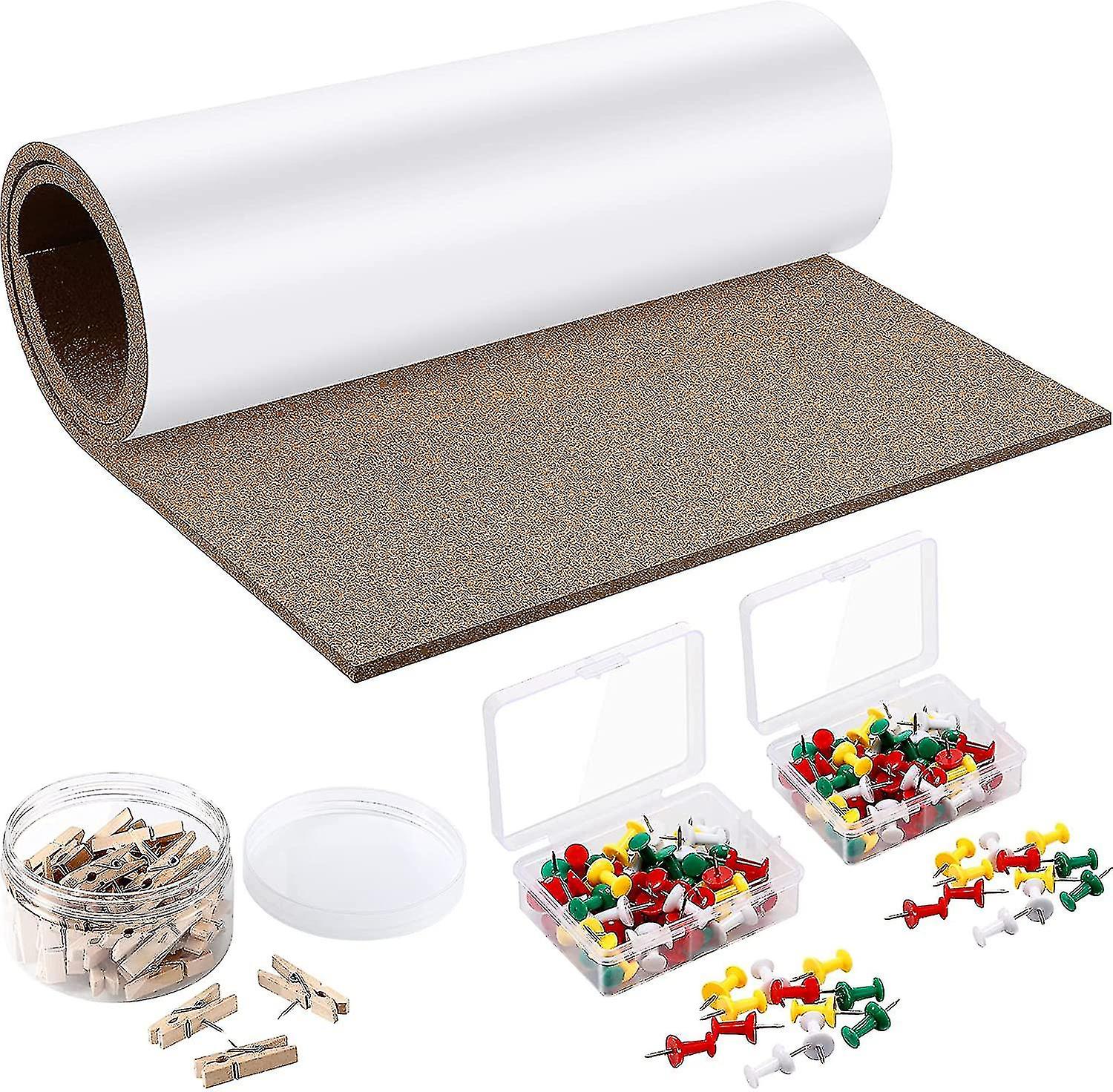 Cork Board Roll 8mm Thick 50 X 16 Inch Cork Notice Strips Self Adhesive Backing Tile Cork Rolls With 100 Tacks 30 Wooden Clips Notice Boards