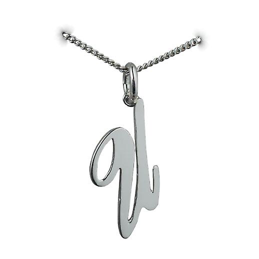 Silver 24x12mm plain Palace script Initial U Pendant with a curb Chain 24 inches