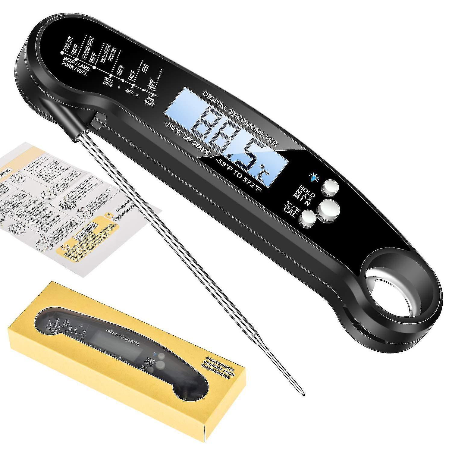Waterproof Digital Instant Read Meat Thermometer Folding Probe Calibration Function For Cooking Food Candy, Bbq Grill, Calibration Bottle Opener For K
