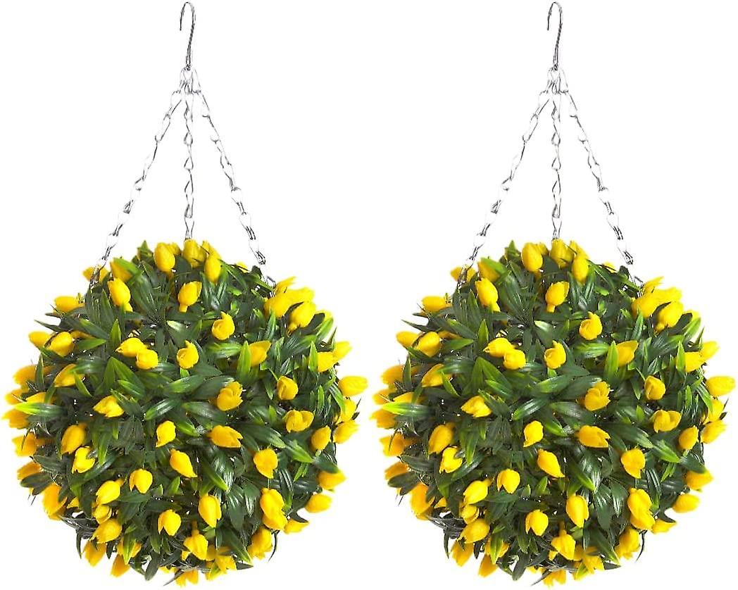 Meilleure paire artificielle de boules de fleurs suspendues tulipes jaunes de 28cm