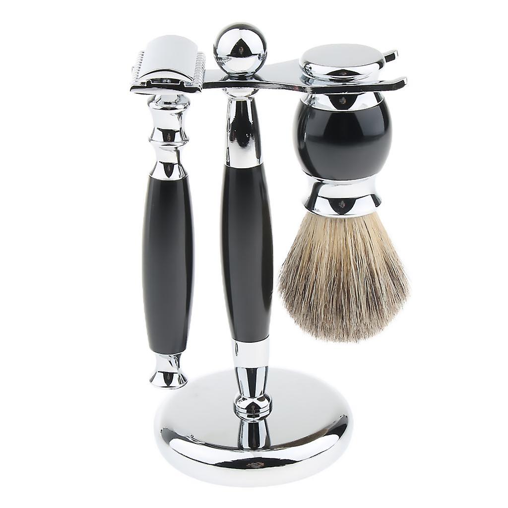 1 Set Safety Shaving Kits Razors Shaving Brush Alloy Stand Holder Black