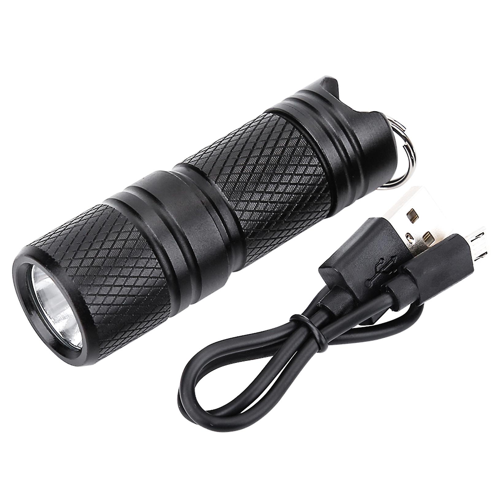 Mini Portable USB Rechargeable LED Flashlight Lamp Keychain Pocket Torch Light (Black)