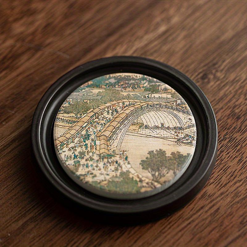 1pc Chinese Style Tea Cup Coaster - Creative Printing Design Pad For Heat Insulation & Home Decoration