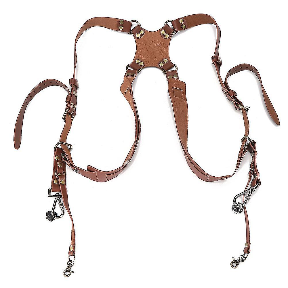 Leather Double Shoulder Strap for DSLR Camera, Brown