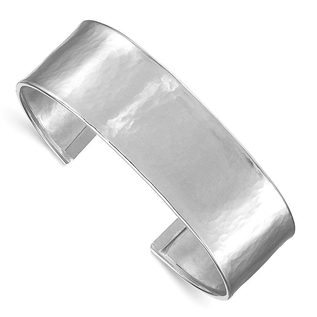 925スターリングシルバーロジウムメッキ19mmハンマーカフスタッカブルバングルブレスレット-カフ-ブレスレット女性用