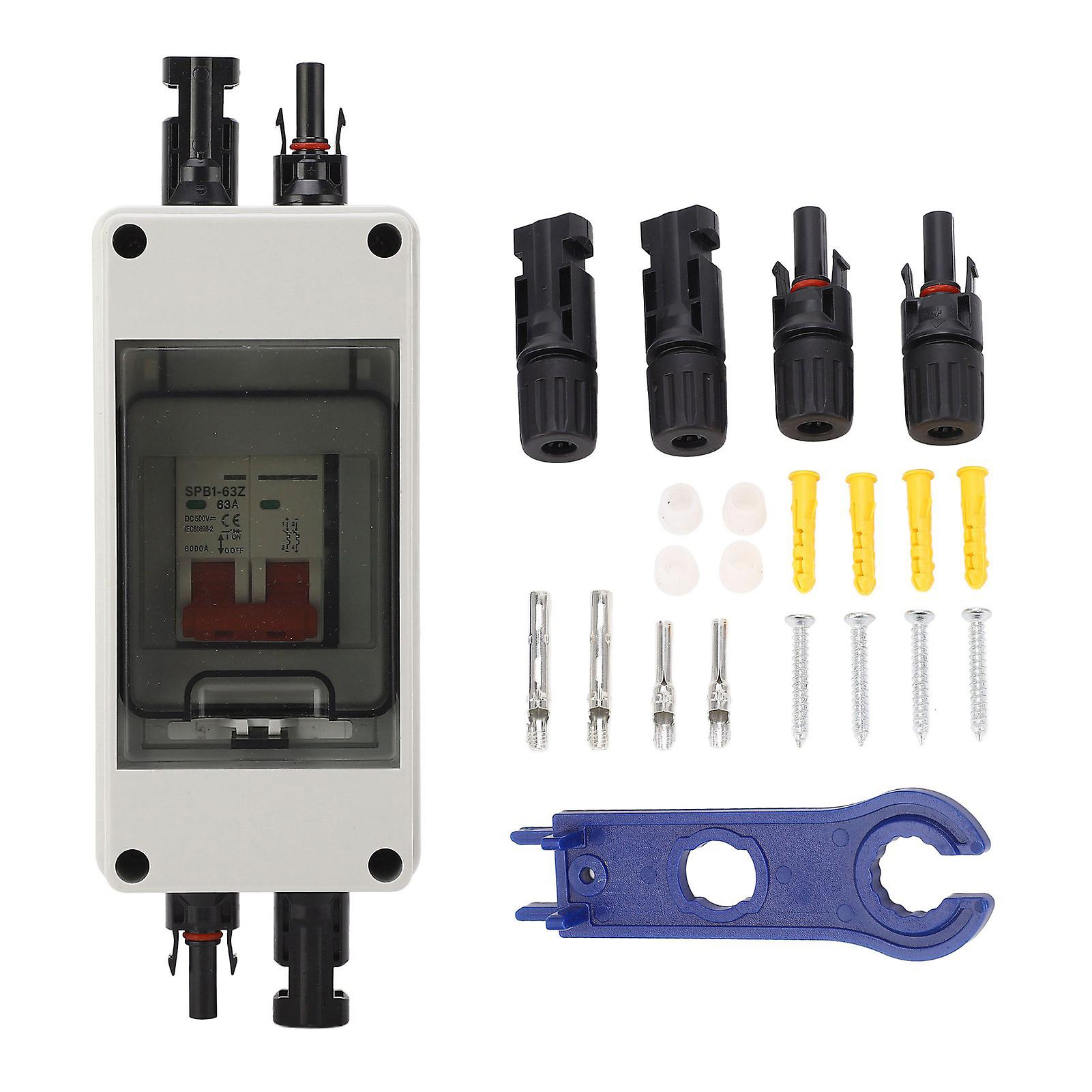 Ouitble Solar Energy Air Switch PV Disconnect Switch with IP65 Waterproof Distribution Box, Solar Miniature Circuit Breaker, DC500V 63A