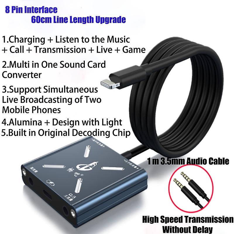 Missgoal External 8 Pin Live Sound Card Speaker Audio Interface Adapter For Iphone Android Headphone