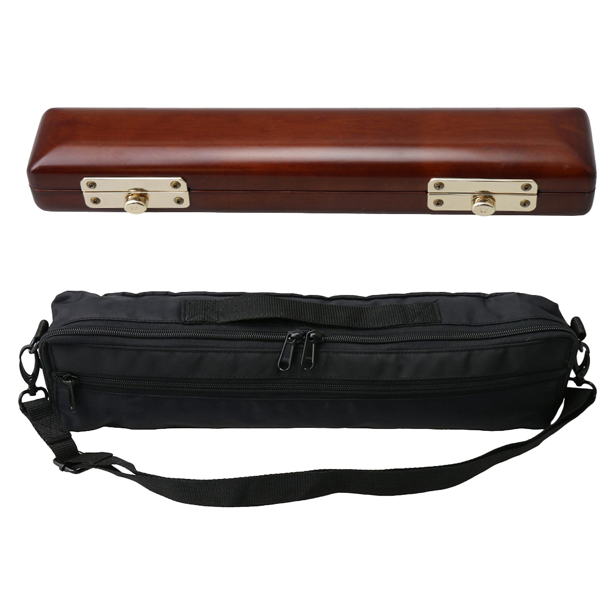 2 Pcs Lightweight 16 Holes Flute Bag with Solid Wooden Mouthpiece Case
