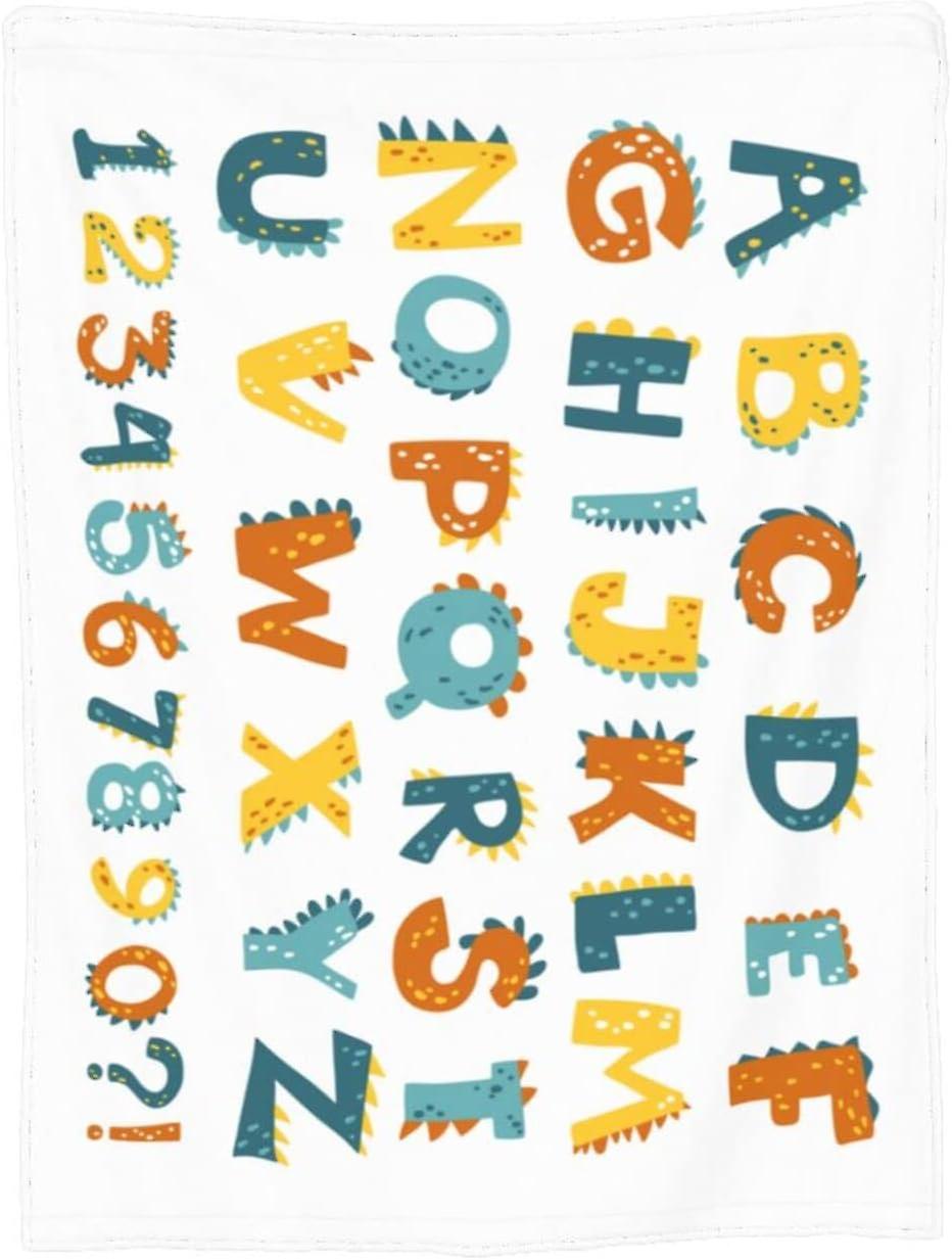 Couverture ultra douce Dino Alphabet Flanelle Jeter Couverture Confortable Moelleux et Chaud Couvertures Lavables Jets pour Lit Canapé Canapé