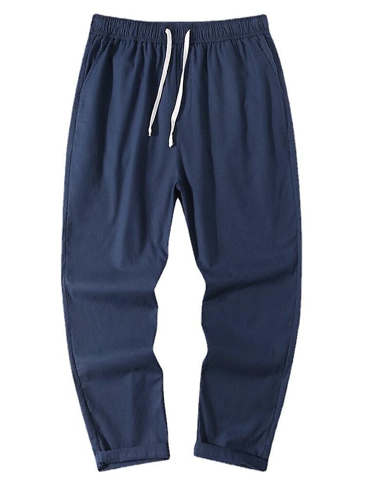 Men's Pure Color Cotton Drawstring Straight Pants With Pockets