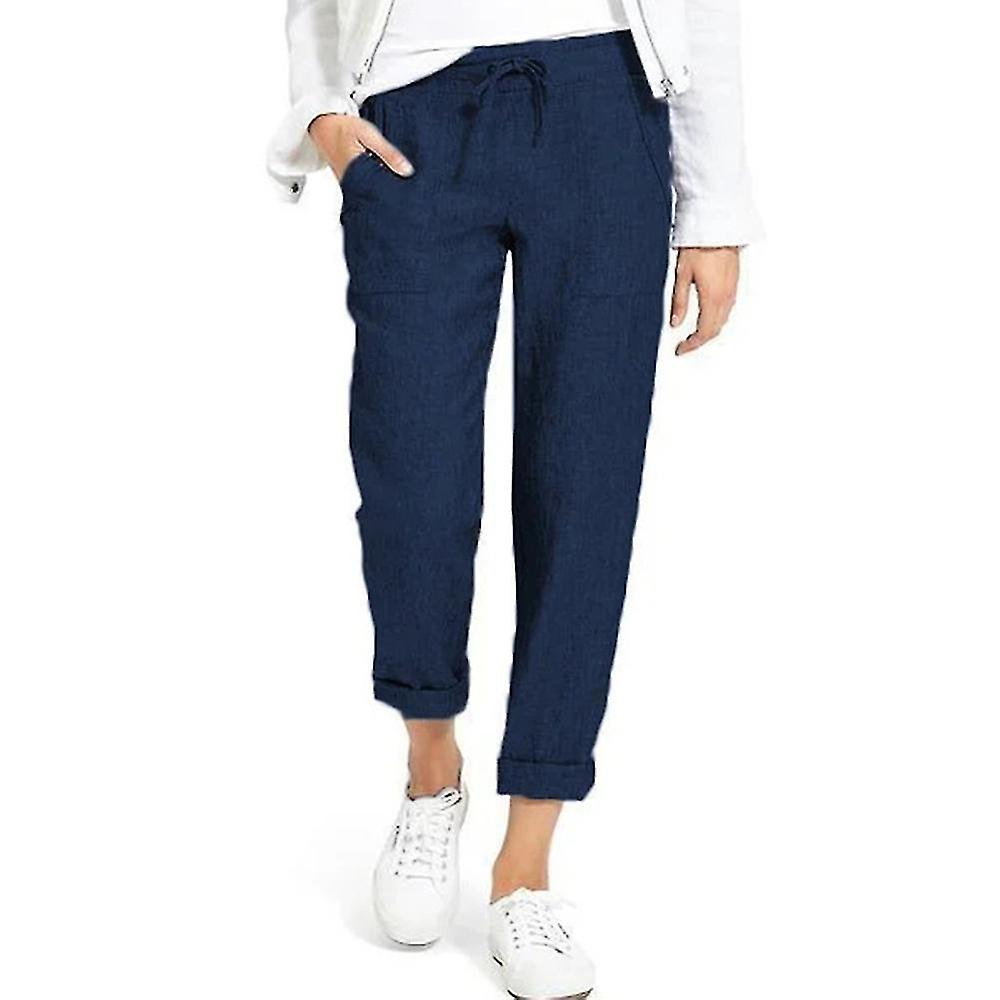 Women Elastic Drawstring Pants Casual Loose Cropped Trousers