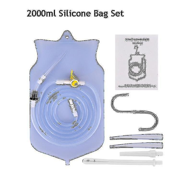 Non-toxic Enema Kit - 2L Capacity, Reusable Silicone Tubing, Medical Grade, Colon Cleansing Tool with 4 Nozzles