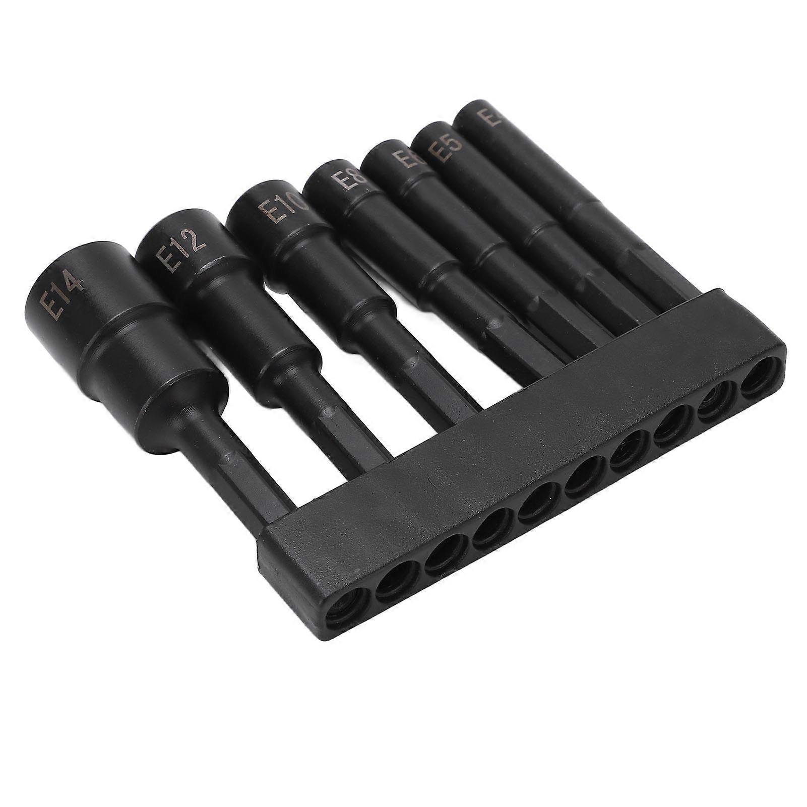 7PCs set Hexagonal Plum Blossom Socket Chuck 1/4in Dia E4 E5 E6 E8 E10 E12 E14 CRV Anti Theft Screw Wrench