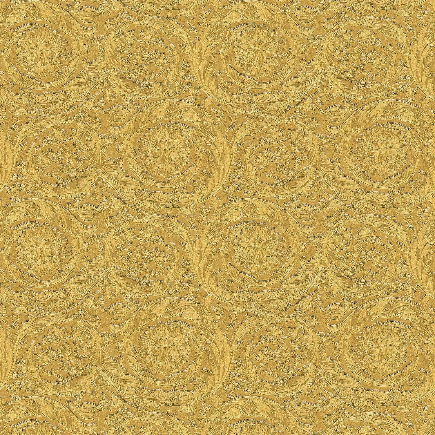 Papier peint de luxe exclusif Profhome 366923-GU papier peint intissé texturé avec des ornements brillant or jaune 7,035 m2
