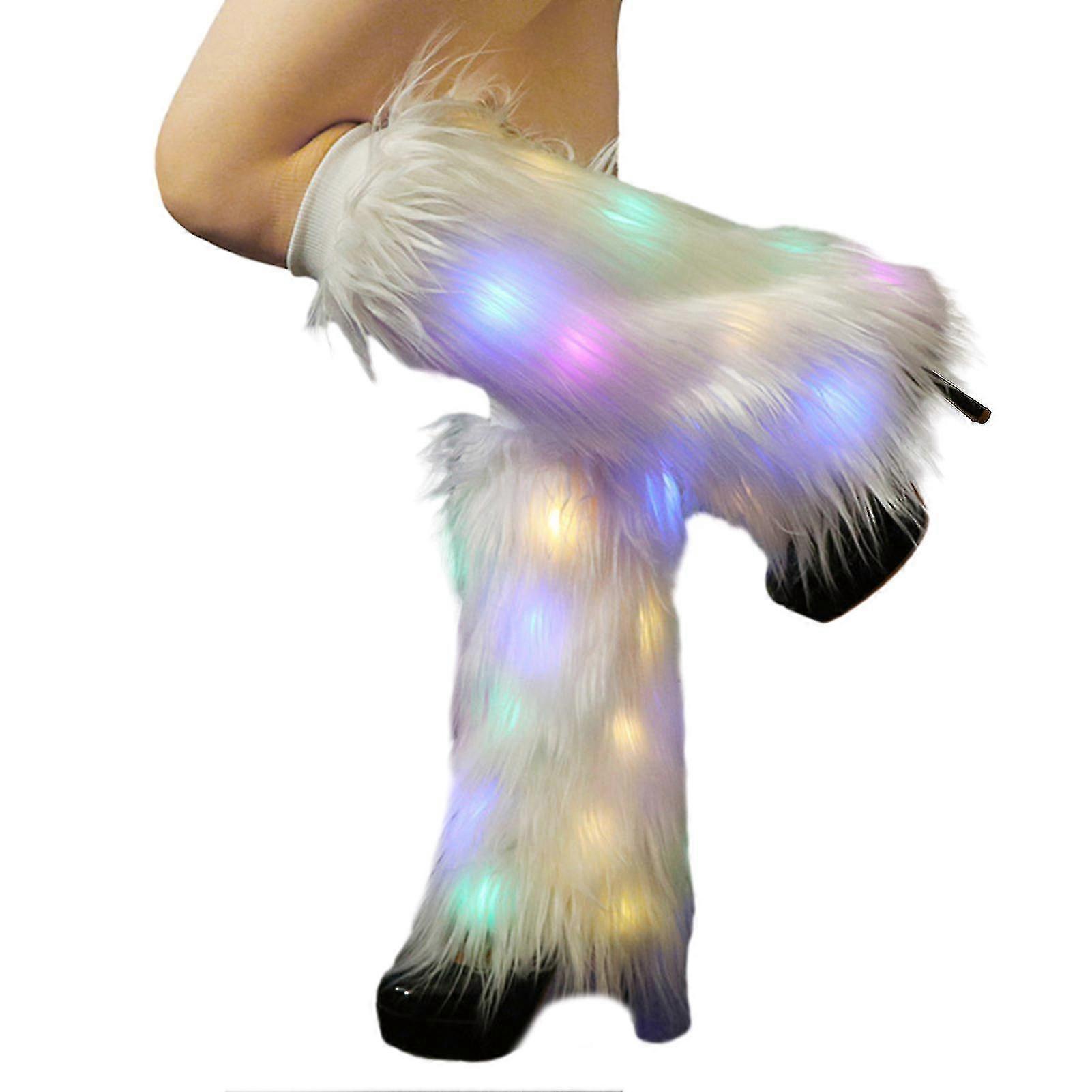 1 paire de jambières en fourrure à LED pour femmes, couvre-bottes en fausse fourrure, chaussettes en peluche, accessoires de mode