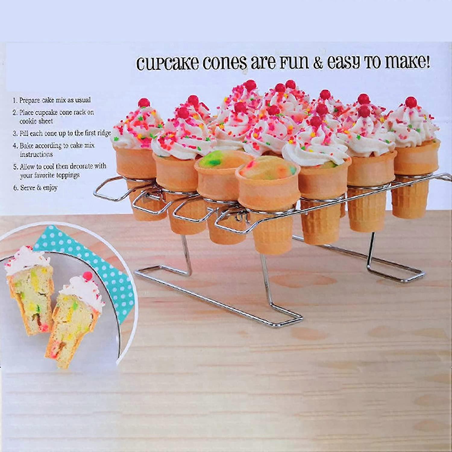 Ice Cream Cone Cupcake Baking Rack, 16 Cavities Stainless Steel Ice ...