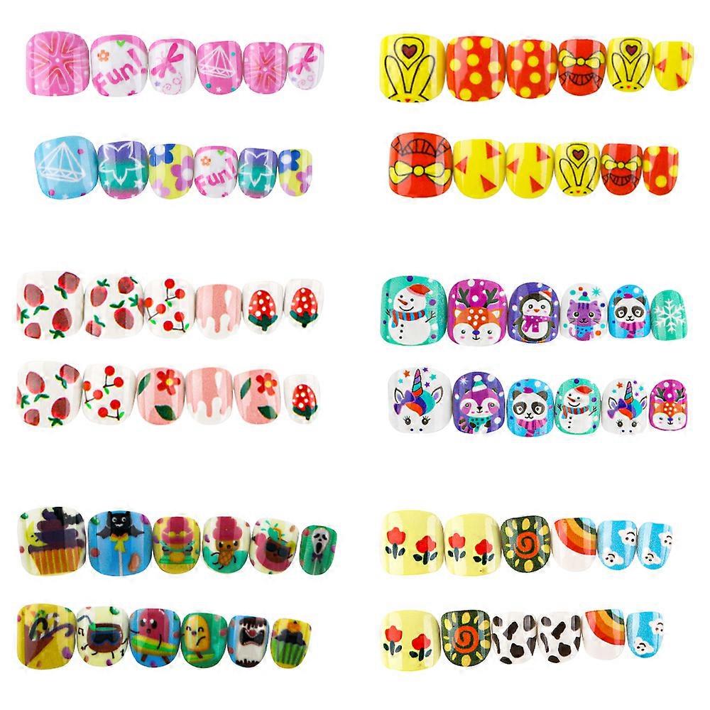 Weerblj24g 6 ensembles de faux ongles pour enfants couverture complète courte faux ongle pour enfant