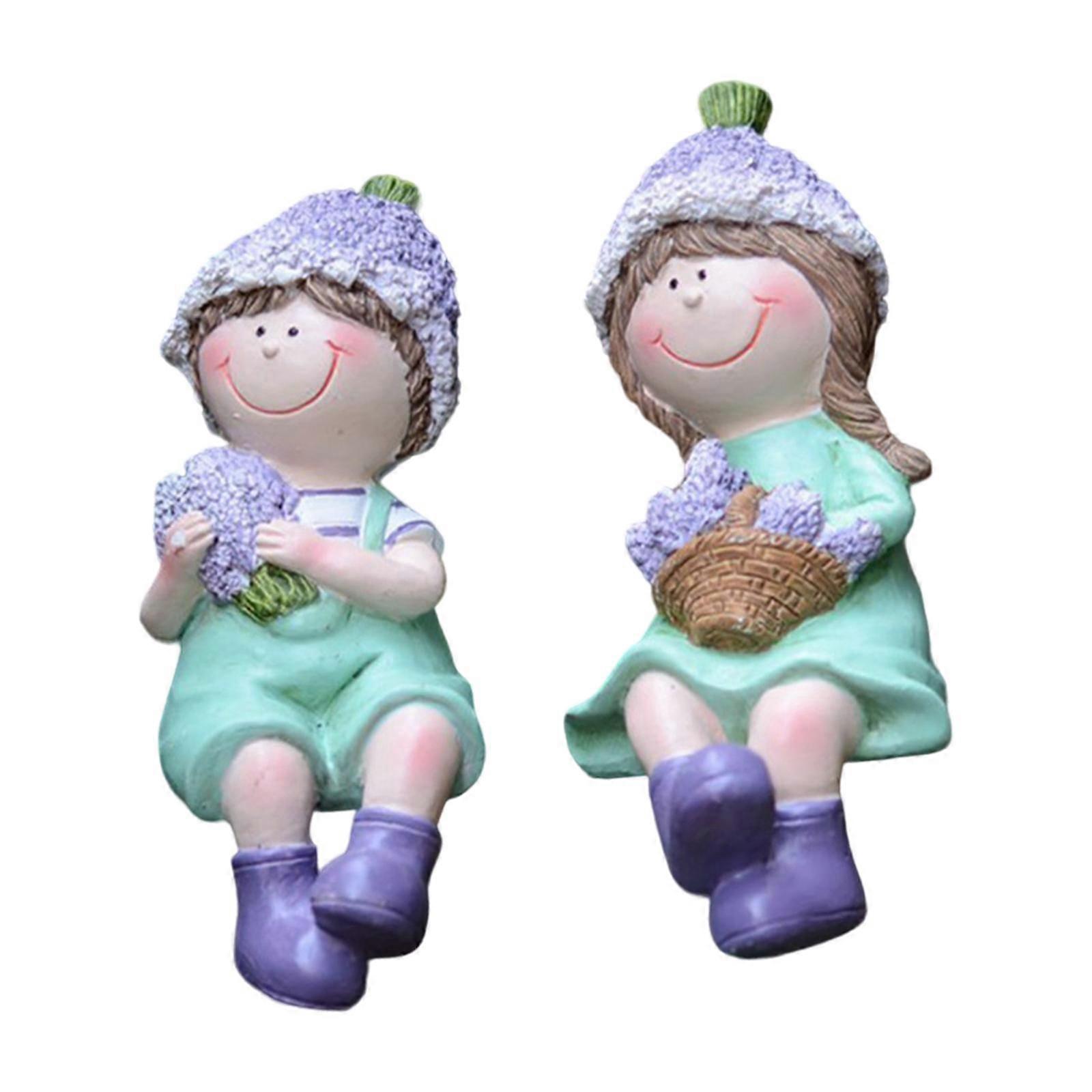 فتى وفتاة حديقة تمثال ساحة تمثال مصغر لحديقة الفناء منضدية أرجواني