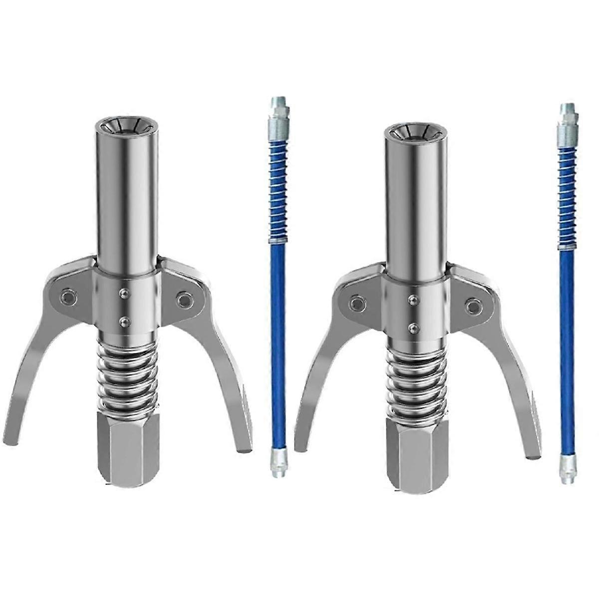 Dual Handle Gear Grease Nozzle, 10000 PSI Load Quick Lock & Release Grease Coupler with Spring Flexible Hose