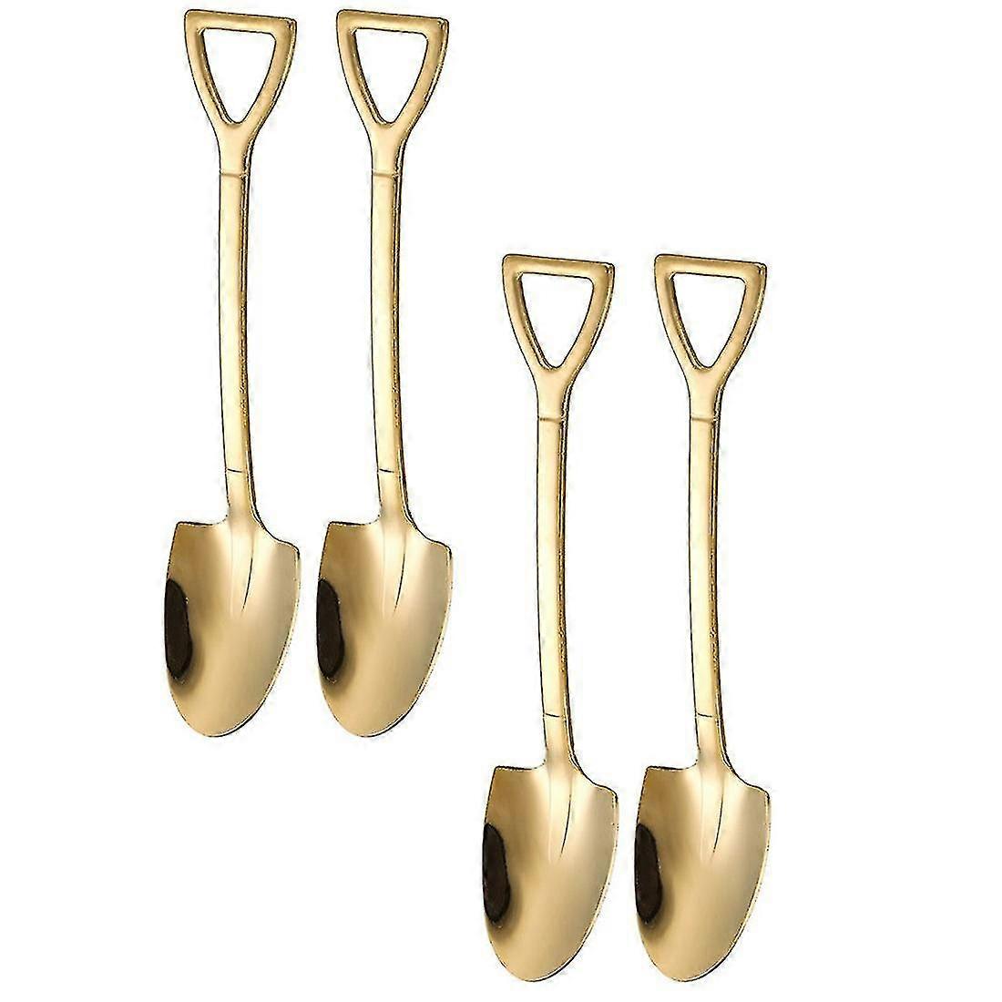 Sett med spader og skjeer i rustfritt stål, kreativt sett med spader og gaffel, nyhetsett med spader og teskjeer, moteriktig spade til servise, 4 deler