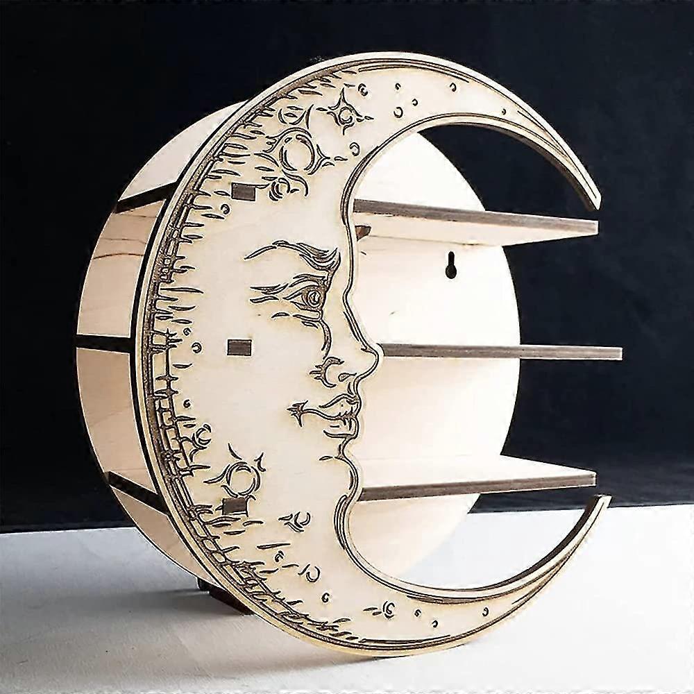 Wall Mounted Moon Shaped Wood Shelf Display Shelves Floating Moon Home Decoration