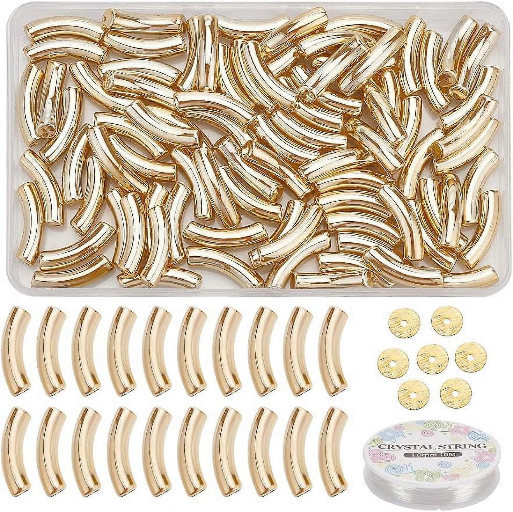 200Pcs Acrylic Curved Tube Beads Making Kit Acrylic Tube Beads Spacer Beads Elastic Crystal Thread for DIY Craft Jewelry Making