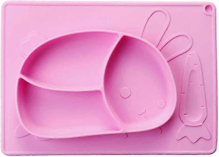 Rabbit Silicone Plate With Built-in Placemat For Toddlers - Bpa Free 3 Grid Divided Feeding