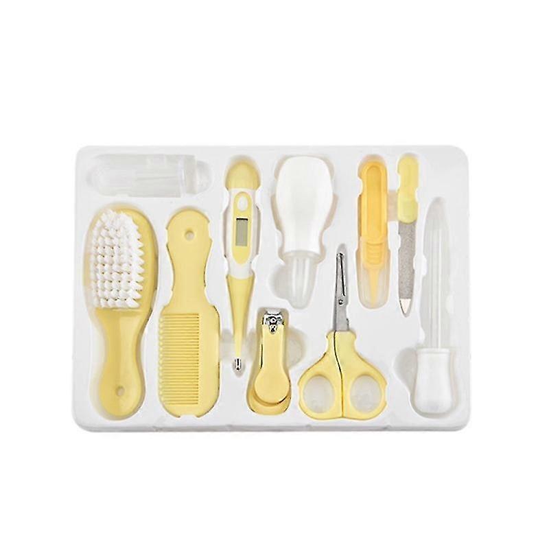 1 set infant nursery set baby grooming kit newborn nail clipper file scissor tweezer kits (yellow)