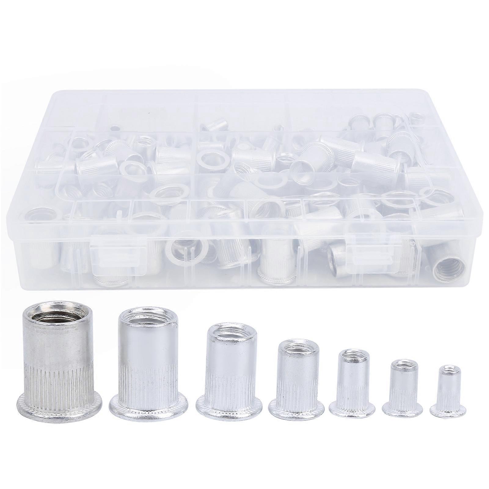 175pcs Rivet Nut Set Flat Head Aluminium Nutsert Assortment with Storage Box Industrial Tool NO.3645