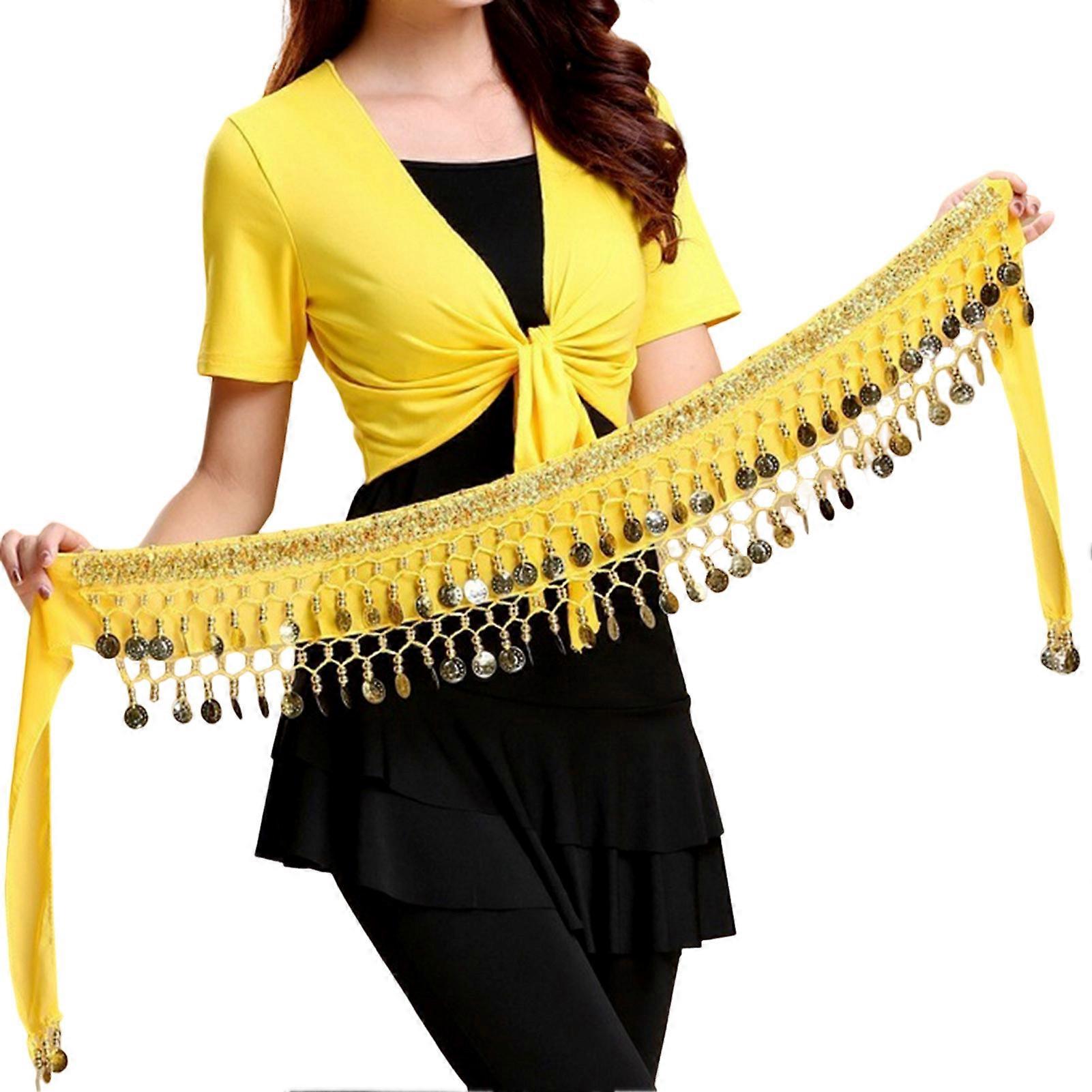 Belly Dance Hip Scarf Dangling Golden Coin Belly Dance Costume Skirt Sparkly Shiny Rave Party Costume