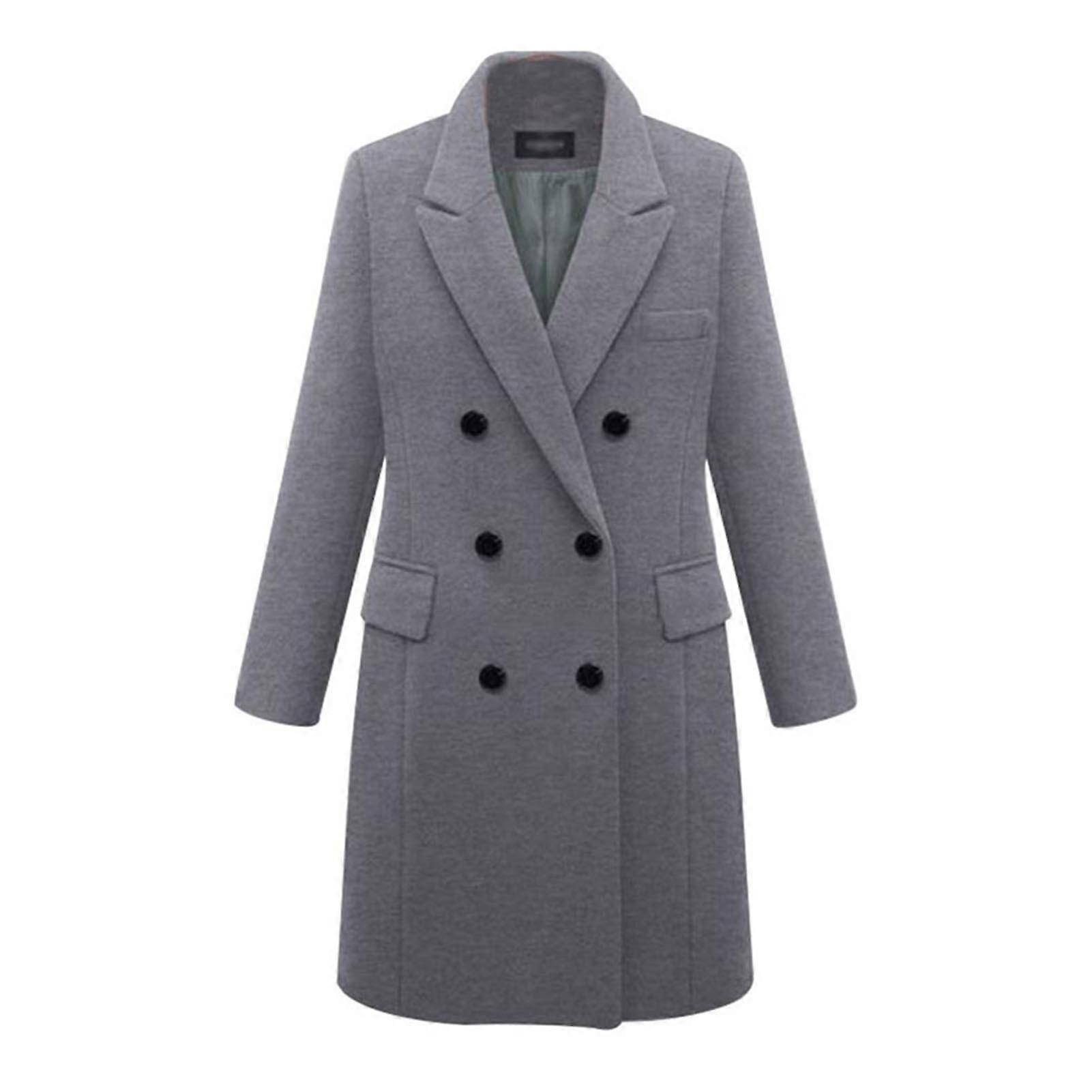 Women\'s Double Breasted Pea Coat Lapel Collar Winter Classic Felt