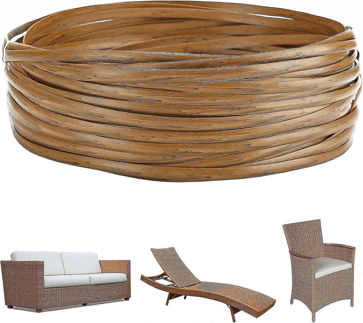 ウィッカー修理キット 37m 120フィート ウィッカー修理用品 ツートングラデーション ダークブラウンとライトブラウンのストライプ プラスチックラタン素材 パティオチェア修理用