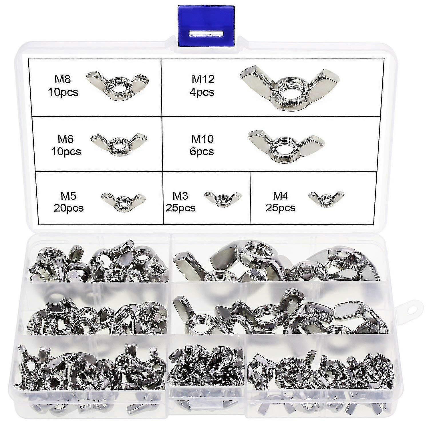 100-piece Set Of Wing Nuts - Stainless Steel Wing Nuts In Various Sizes (m3, M4, M5, M6, M8, M10, M12)