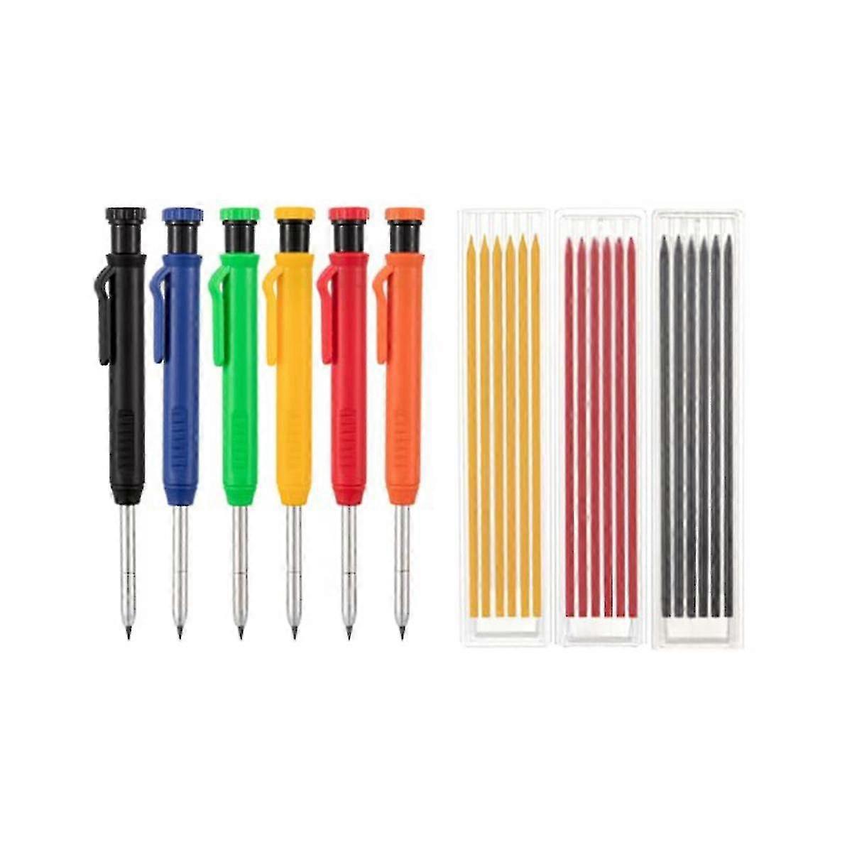 Mechanical Carpenter Pencils Set With 18 Pcs 2.8mm Refills, Deep Hole Woodworking Maker With Built-