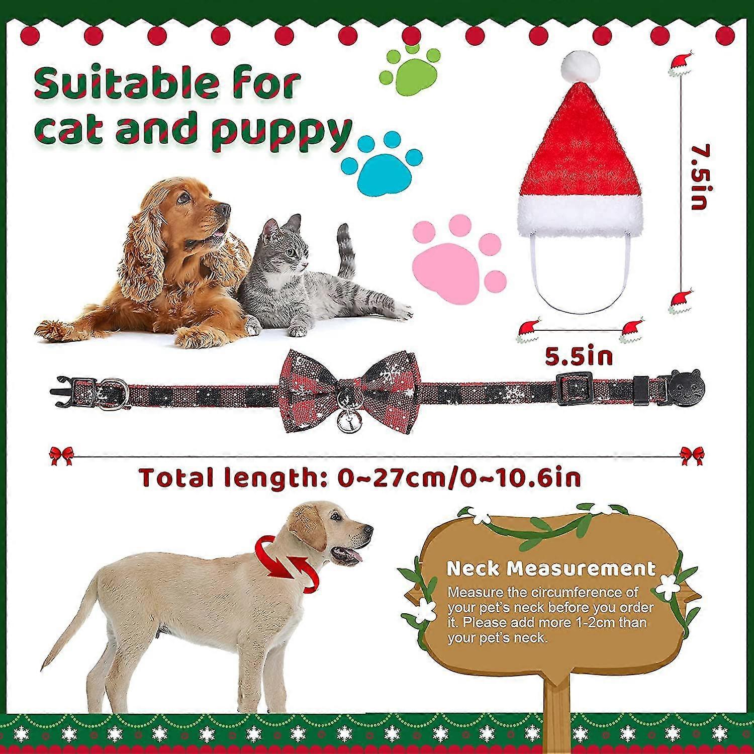 Christmas Dog Collar Adjustable Dog Collars With Bow Tie And Bells Christmas Red Hat New Year Snowflake Plaid Puppy Coll