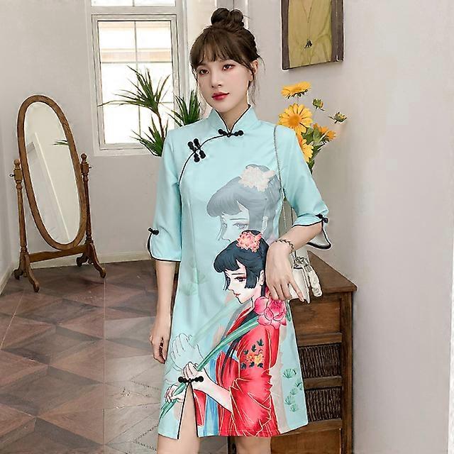 JWL-الصيف عارضة أحمر أنيق كرنفال حزب أزياء فتاة طباعة تحسين Cheongsam اللباس النساء Qipao الملابس الصينية التقليدية