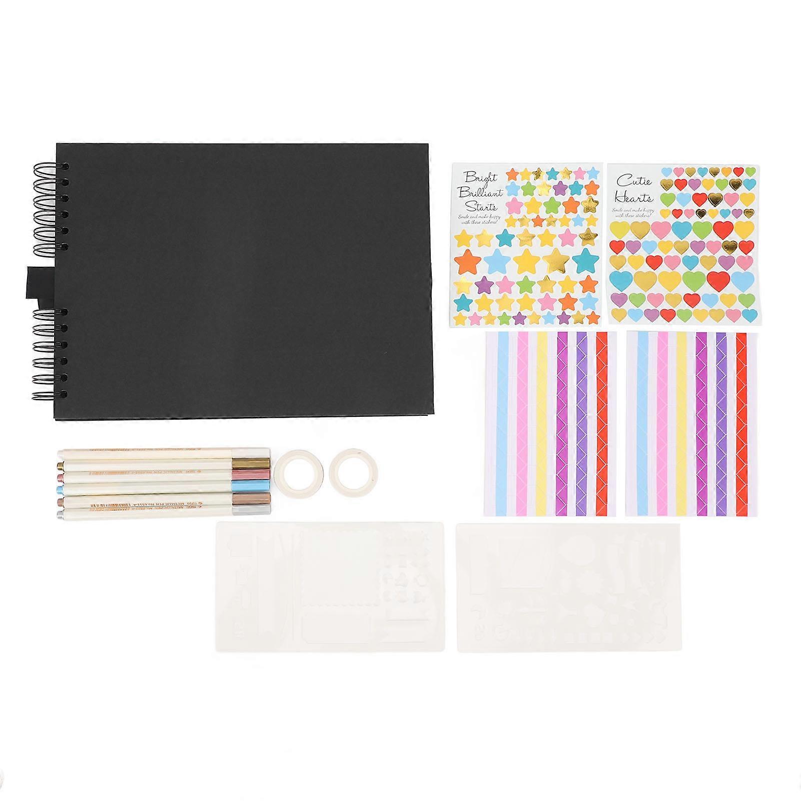 Baby Photo Album Keepsake Memory Book DIY Scrapbook Album Kit with Adhesive Tape Colorful Pen Black