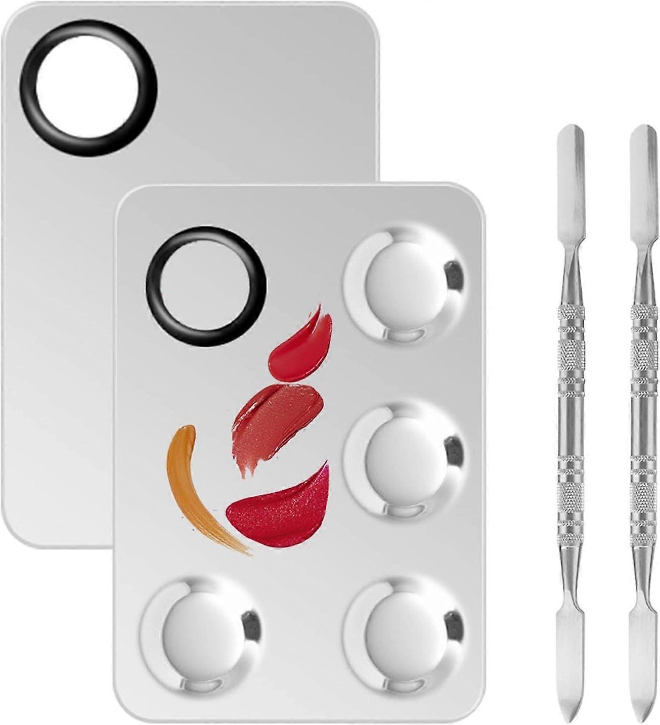 Makeup Mixing Palette, 2pcs Stainless Steel Cosmetic Palette with Spatula Tool, Makeup Mixing Tray for Mixing Foundation Eye Shadow Lipsticks Nail Ar