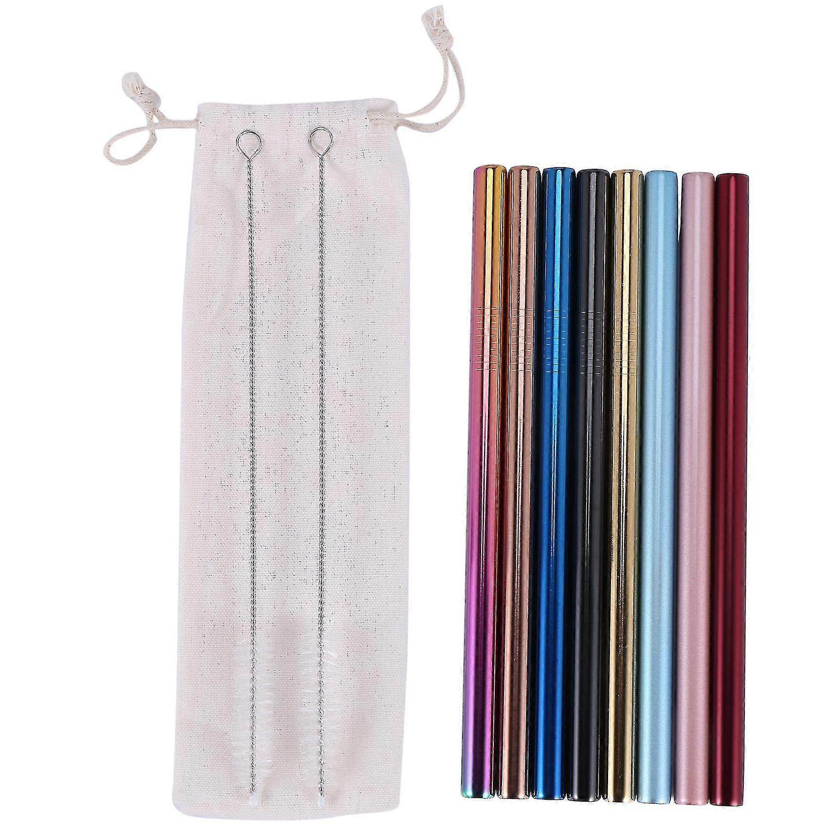 Bubble Tea Straws- Stainless Steel 8 Pcs Colored Straw, With Brushes