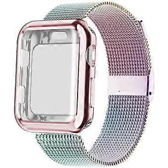 Case+Strap Compatible With Apple Watch  Magnetic Loop Stainless Steel Metal Bracelet 42/44/45mm
